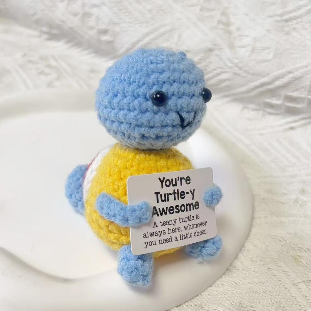 New Positive Crochet Turtle Doll Cute Emotional Support Turtle Desktop Ornament Emotional Inspirational Support Gift for Women