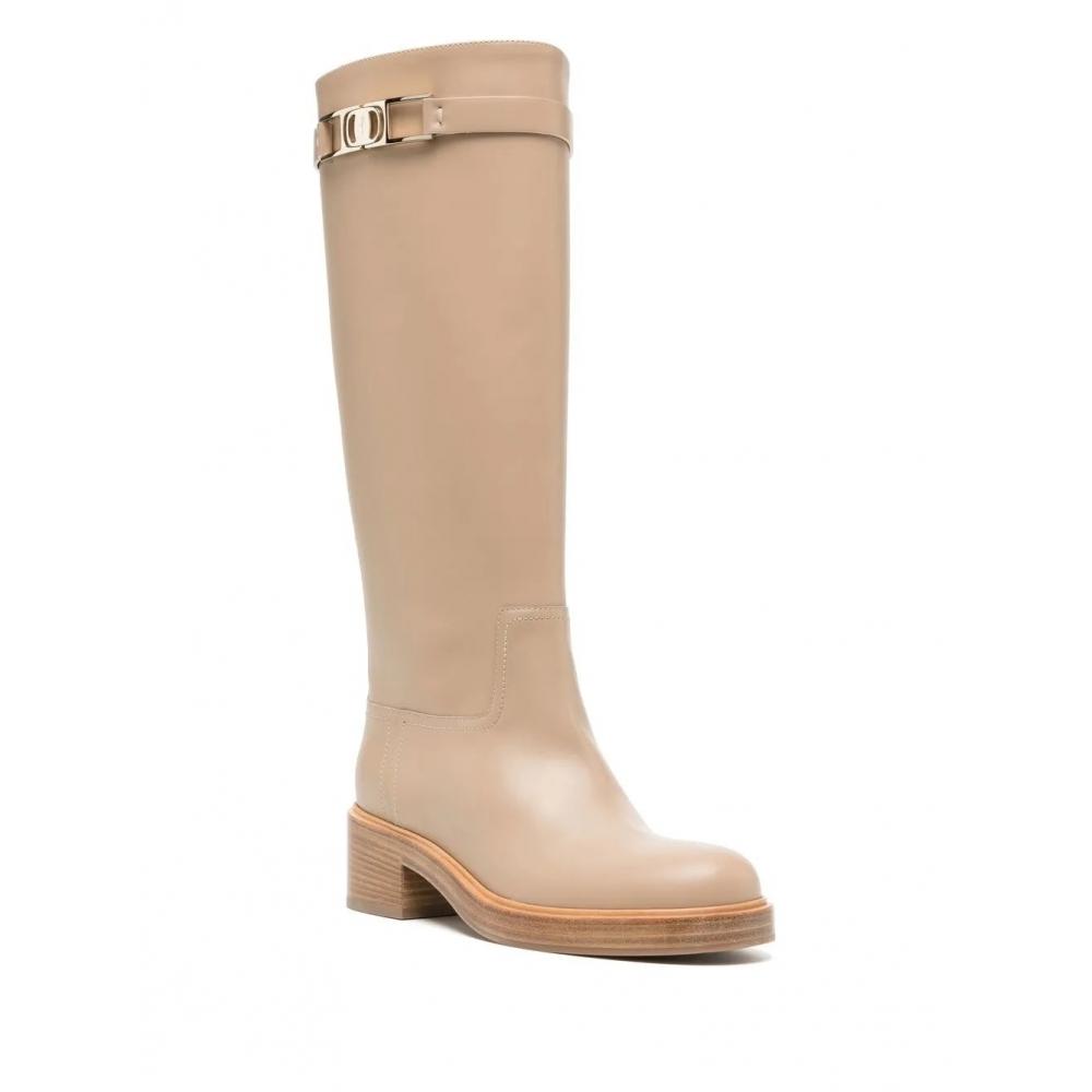 Salvatore Ferragamo Ferragamo Ornament Square Gancini Boots Brown