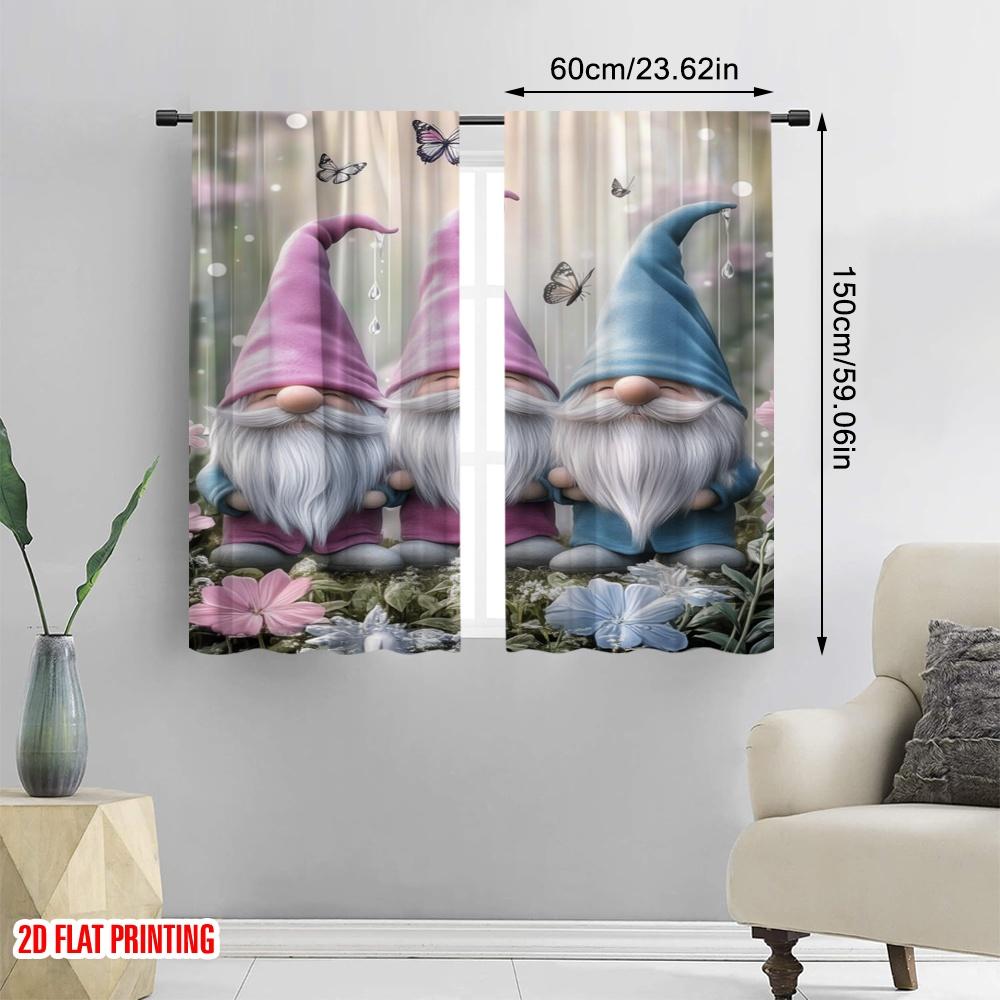 2pcs,2D Plane Printing Curtains&Window Treatment GnomeTrioButterflies Versatile Polyester Fabric (without Rod) Decorations