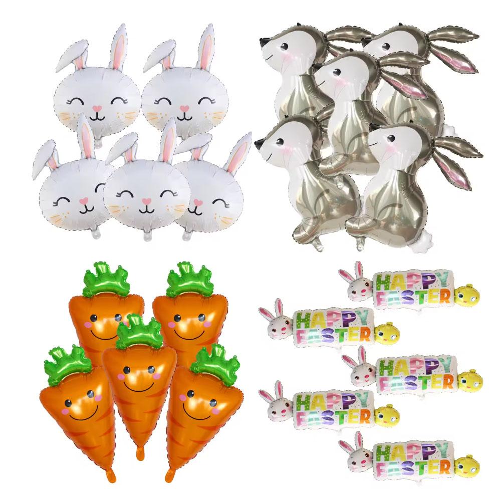 5pcs Easter Cute Rabbit Balloons White Bunny Shaped Balloons Happy Easter Foil Balloons for Easter Party Decors Kids Birthday