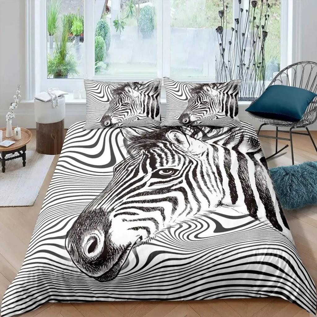 Zebra Duvet Cover Set King Size 3D Horses Steed Bedding Sets Africa Wild Animal Comforter Cover Set Personalized Bedspread Cover