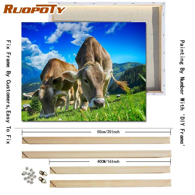 RUOPOTY With DIY Frame Animals DIY Painting By Numbers Acrylic Picture Hand Painted Oil Painting On Canvas For Home Decor Artwork