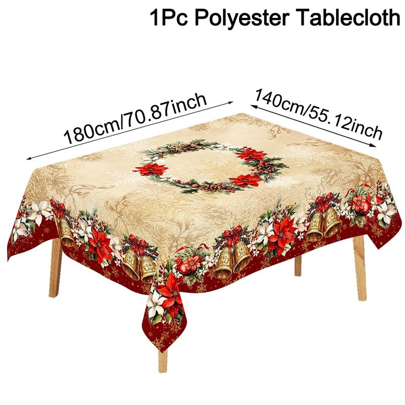 Vintage Christmas Tablecloth Poinsettia Bell Table Cover Christmas Decorations for Home 2026 Xmas Gifts Navidad Noel New Year