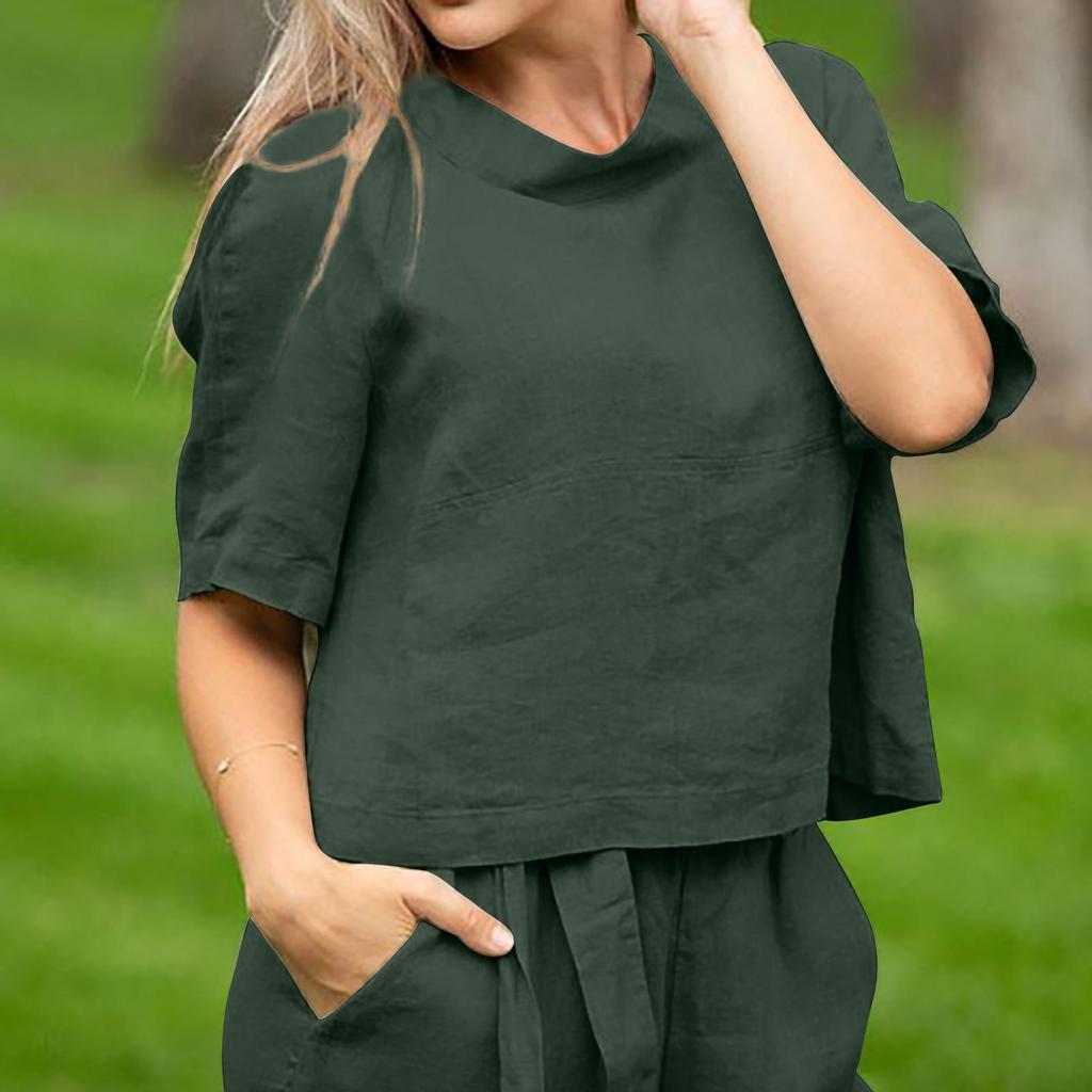 European & American Plus Size Women's Casual Summer Two-Piece Set with Short Sleeve Round Neck