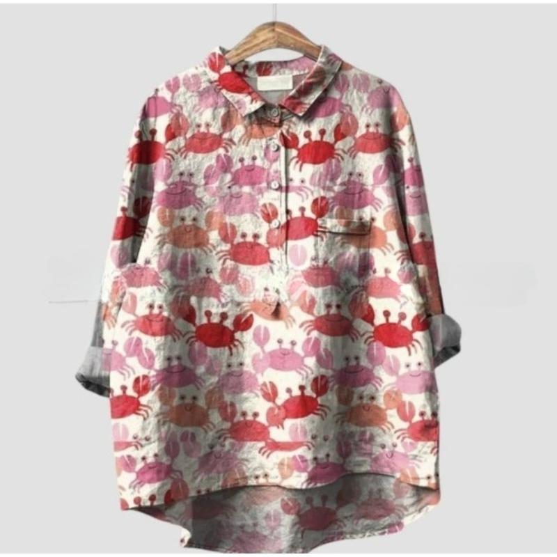 Summer Women's Loose Printed Round Neck Casual Plus Size Women's Long Sleeve T-shirt