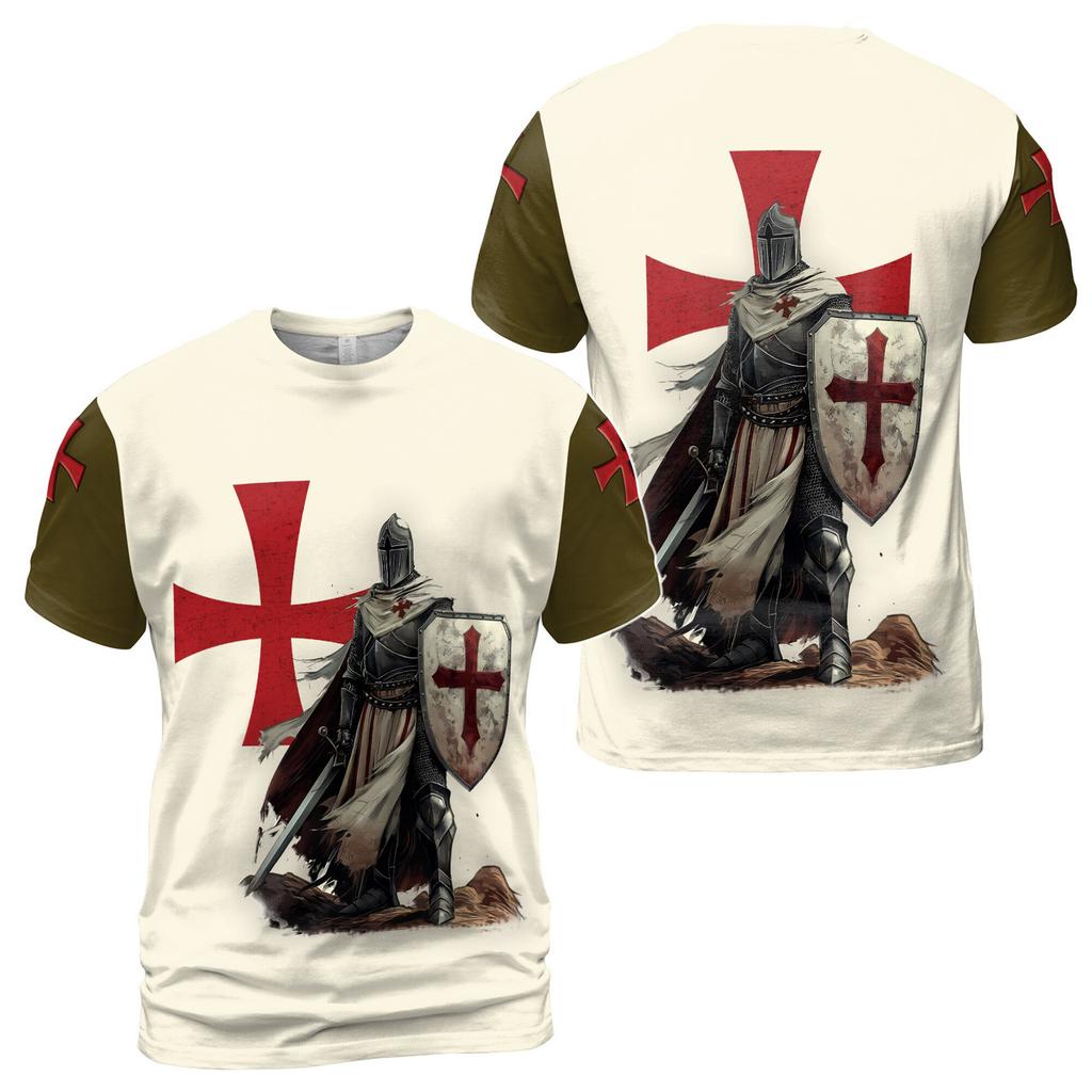 Summer Vintage Medieval Templars Graphic T-shirts for Women's 3D Printing Casual Funny T-shirt Street Outdoor Men's and Women's Tee Tops