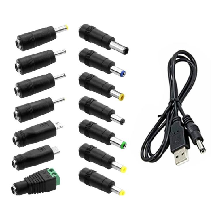 

USB на DC5V Штекери Зарядний Кабель Включає 14 Адаптерів для Легкої Зарядки Світлодіодних Ліхтарів та Інших Пристроїв 1