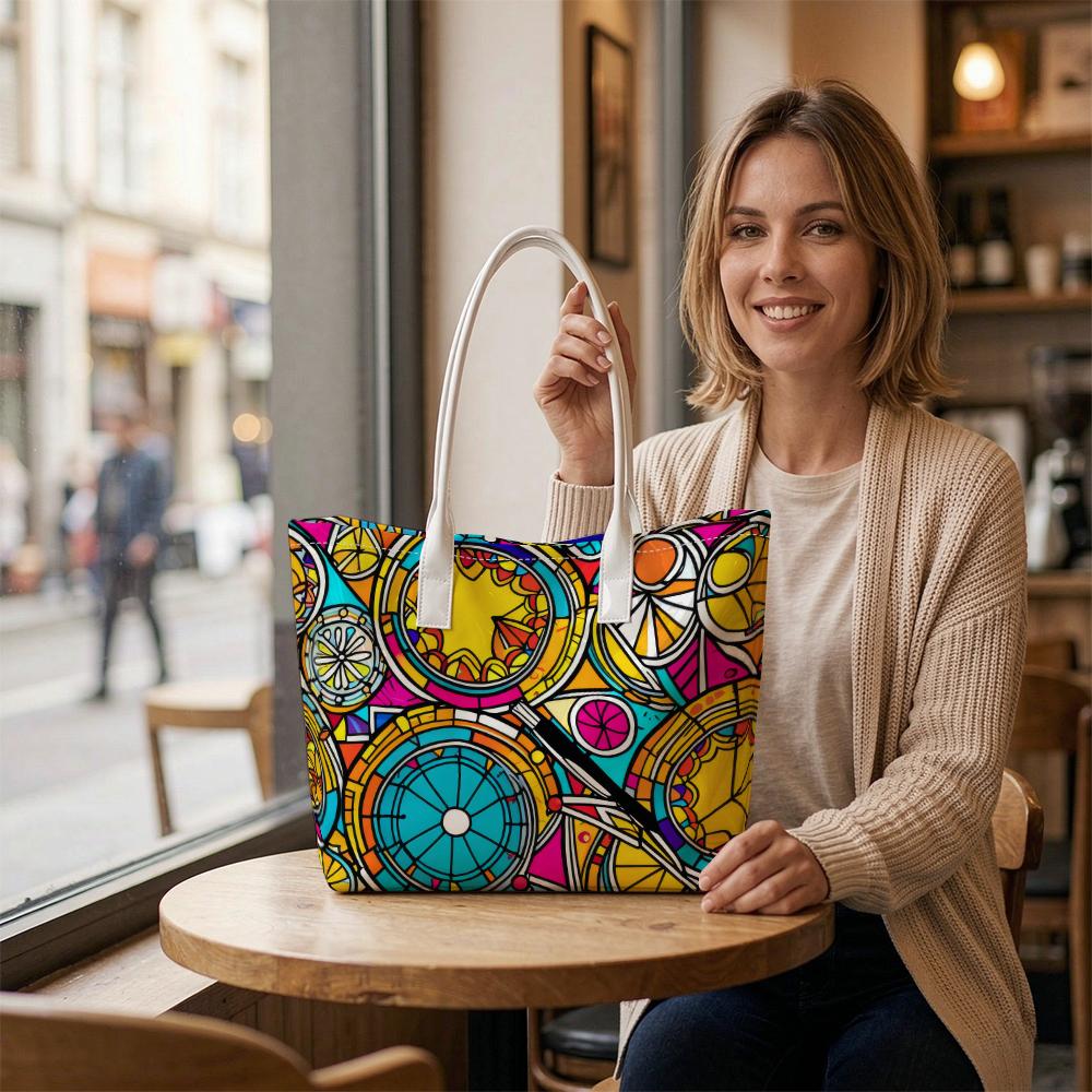 Colorful Geometric Pattern Tote Bag Fashion Large Capacity Shoulder Bag for Daily Use