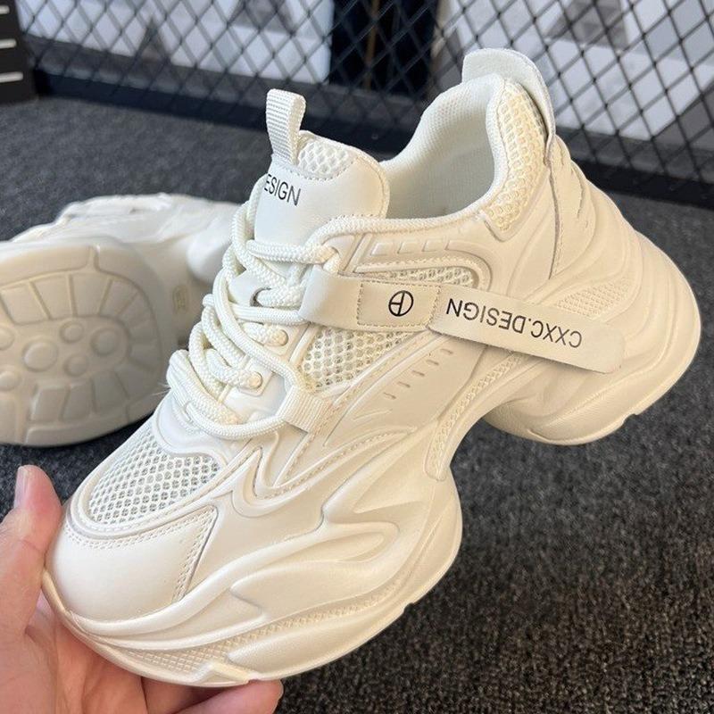 Leather Dad Shoes Women's Spring New Mesh Small Platform Women's Shoes Versatile and Lightweight Sports and Leisure Shoes