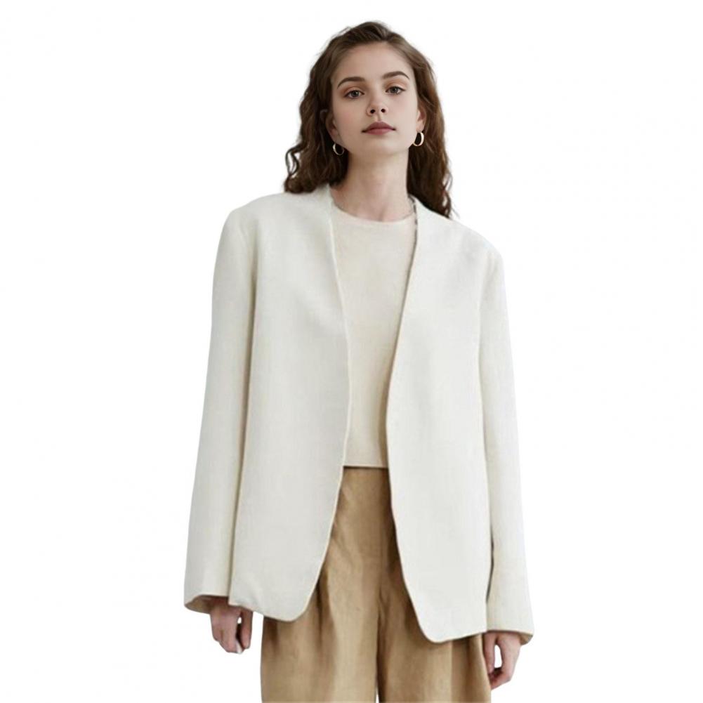 

Женский пиджак без воротника с длинным рукавом и открытым передом, однотонный свободный деловой кардиган, офисное формальное пальто XXXL бежевый