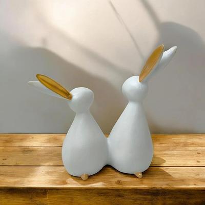 Piesa de prezentare pentru cuplu iepure/iepuras pentru decorarea casei camera de zi - dormitor - statuie decor pentru masa de birou - figurina decorativa din polirasina (20,3 cm, Daisy White)