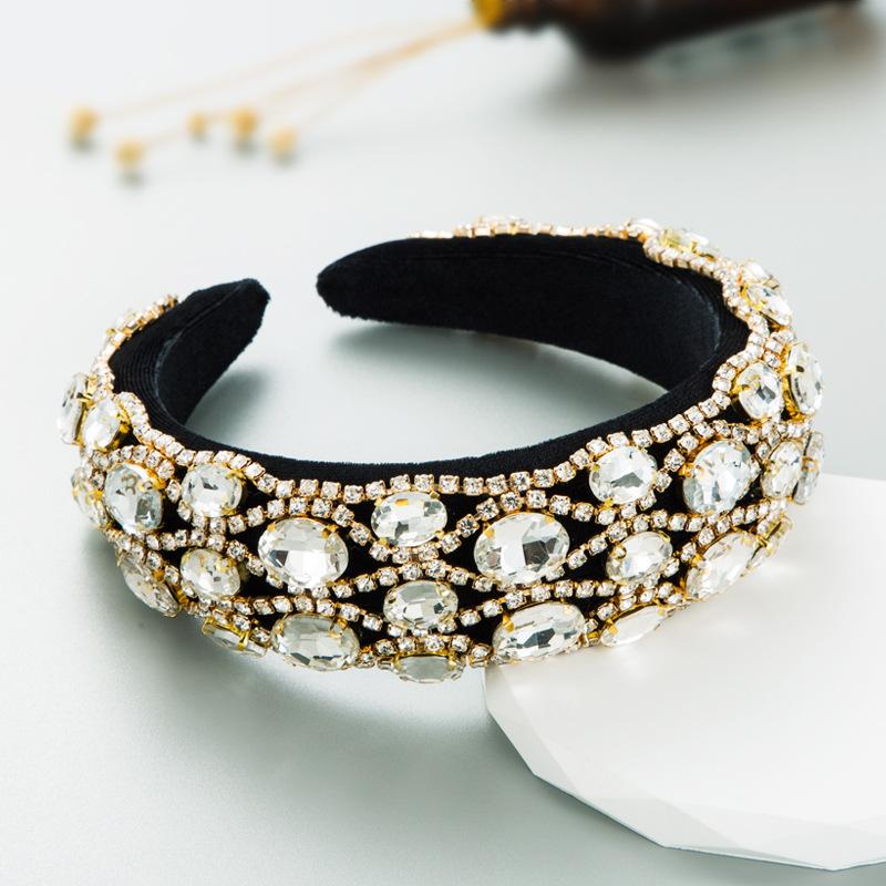 

Женская повязка на голову в стиле барокко, повязка на голову с кристаллами в стиле ретро, ​​головной убор премиум-класса для тяжелой промышленности OneSize белый