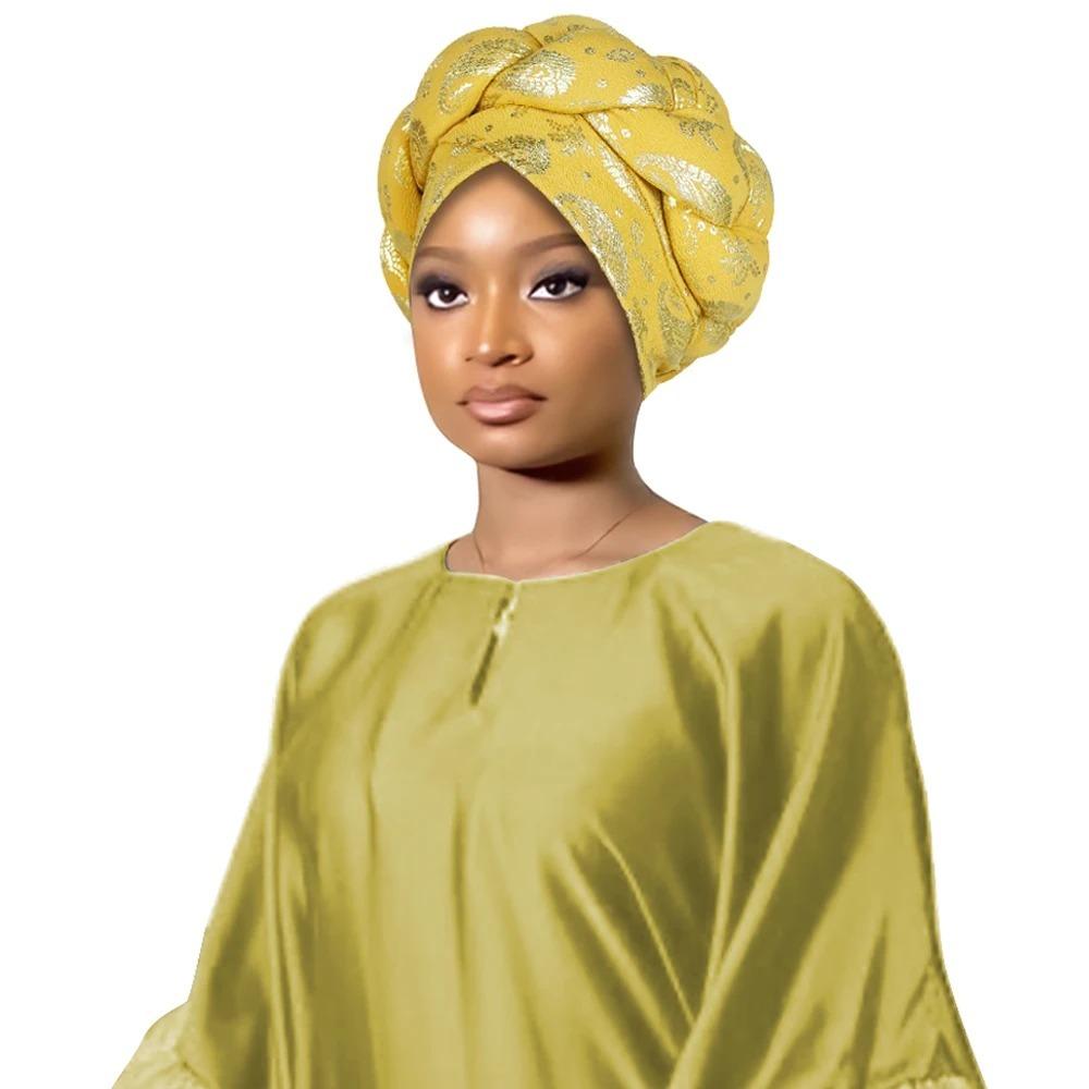 Polyester Printed Pull On Hat Gold Foil Printed Braided Headwear Fashion Women Cap Women
