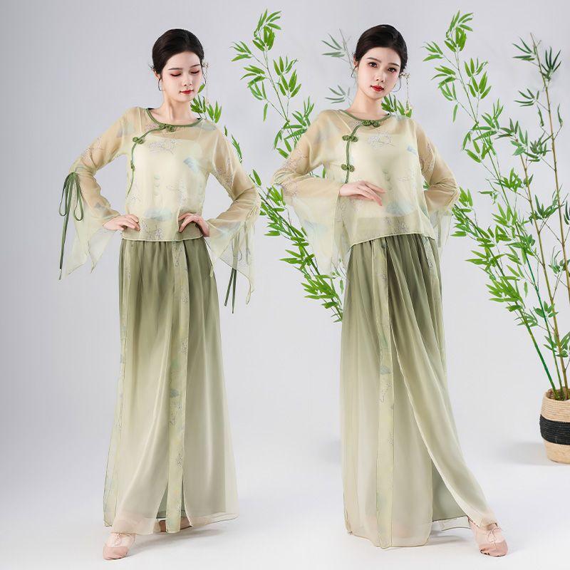 Klasyczny ubiór do tańca dla kobiet Eleganckie ubranie z szyfonu i gazy Chiński występ taneczny Etniczny kostium 
