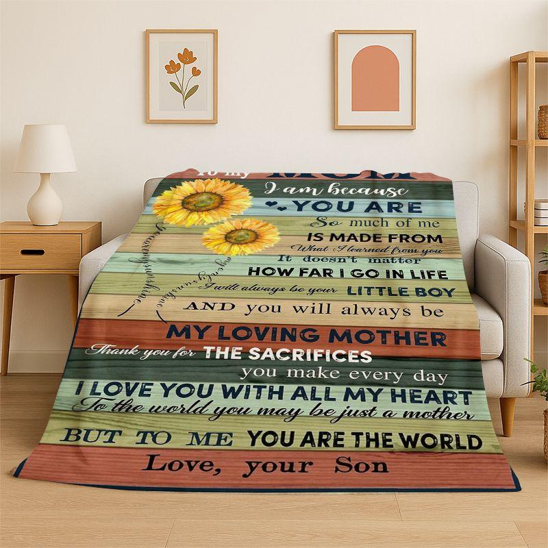 Gift Thanks To My Mom Mother Letter Present Flannel Blanket Soft Throw Blanket for Bedroom Living Room Bed Camping Picnic Nap