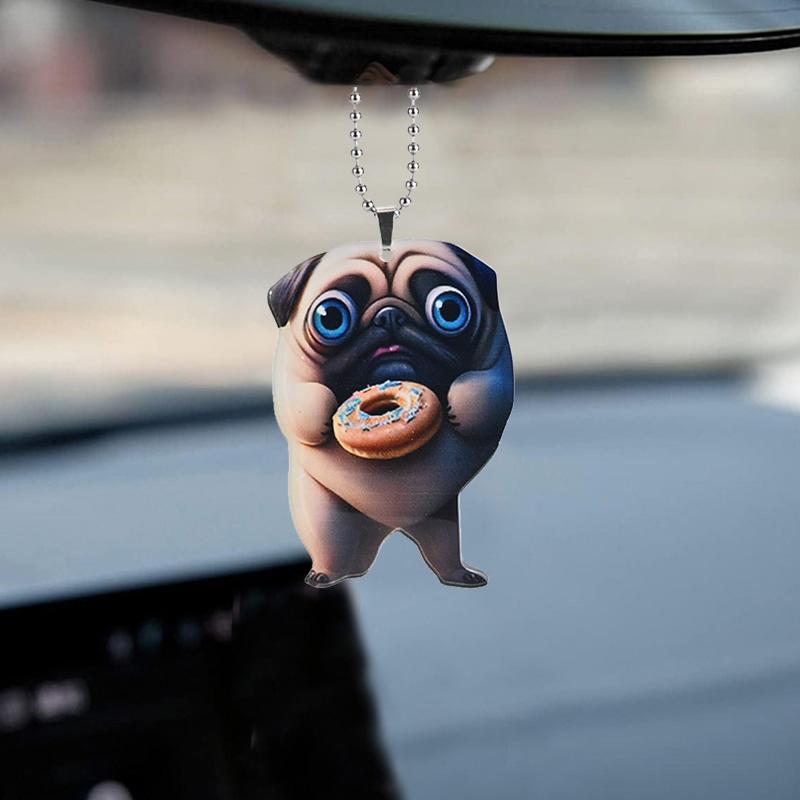 

2D милая собака с пончиком, подвесное украшение для автомобильного зеркала, подвеска для ключей, аксессуары для салона автомобиля, елочные украшения, многофункциональные подвески для домашнего декора