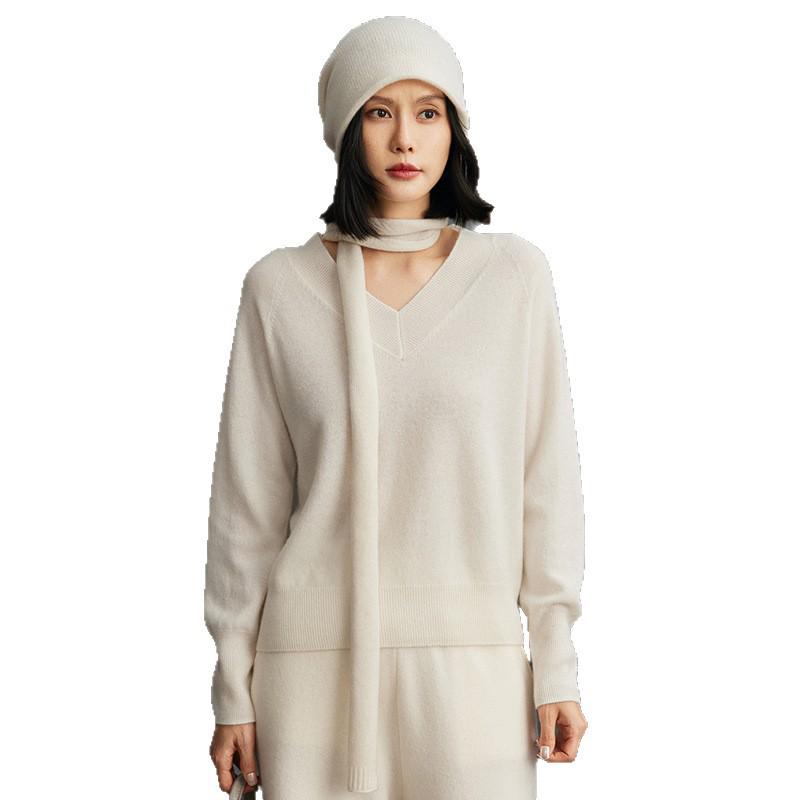 2025 Autumn/Winter Ladies V-Neck Cashmere Ribbed Sweater