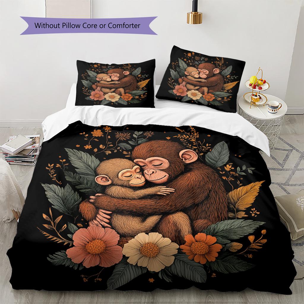 Hugging Animals  Pattern Bedding Quilt Set Quilt Cover Pillowcase Home Decoration  Gift (1 * duvet cover + 2 * pillowcase, without core)