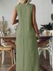 European Women's Sleeveless V-Neck Loose Summer Dress - Elegant & Fashionable