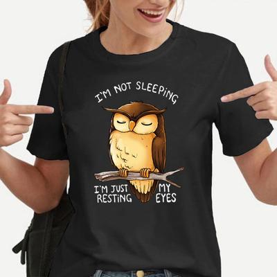 Women Men Funny Owl I'M Not Sleeping I'M Just My Resting Eyes Printed T-Shirt Summer Short Sleeves Tops