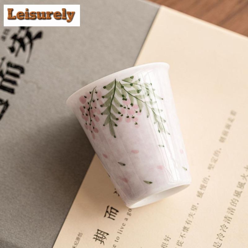 2ks/sada ručně kreslených keramických šálků s květinami vistárie, vůně, hrnek, degustační hrnek, dámská čajová sada 40ml