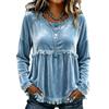 Women's Casual Loose Fit V-Neck Long Sleeve Fringed Color Shirt