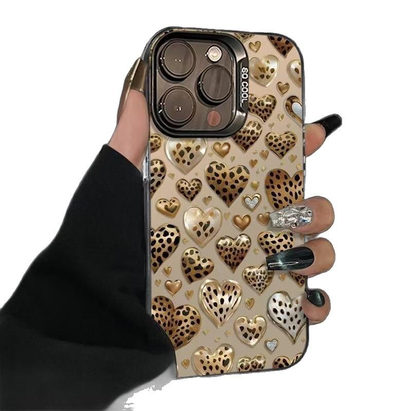 Leopard print heart-shaped case for Apple iPhone 15 Pro Max, iPhone 17 Pro, new iPhone 16 Pro, premium iPhone 14 trendy
