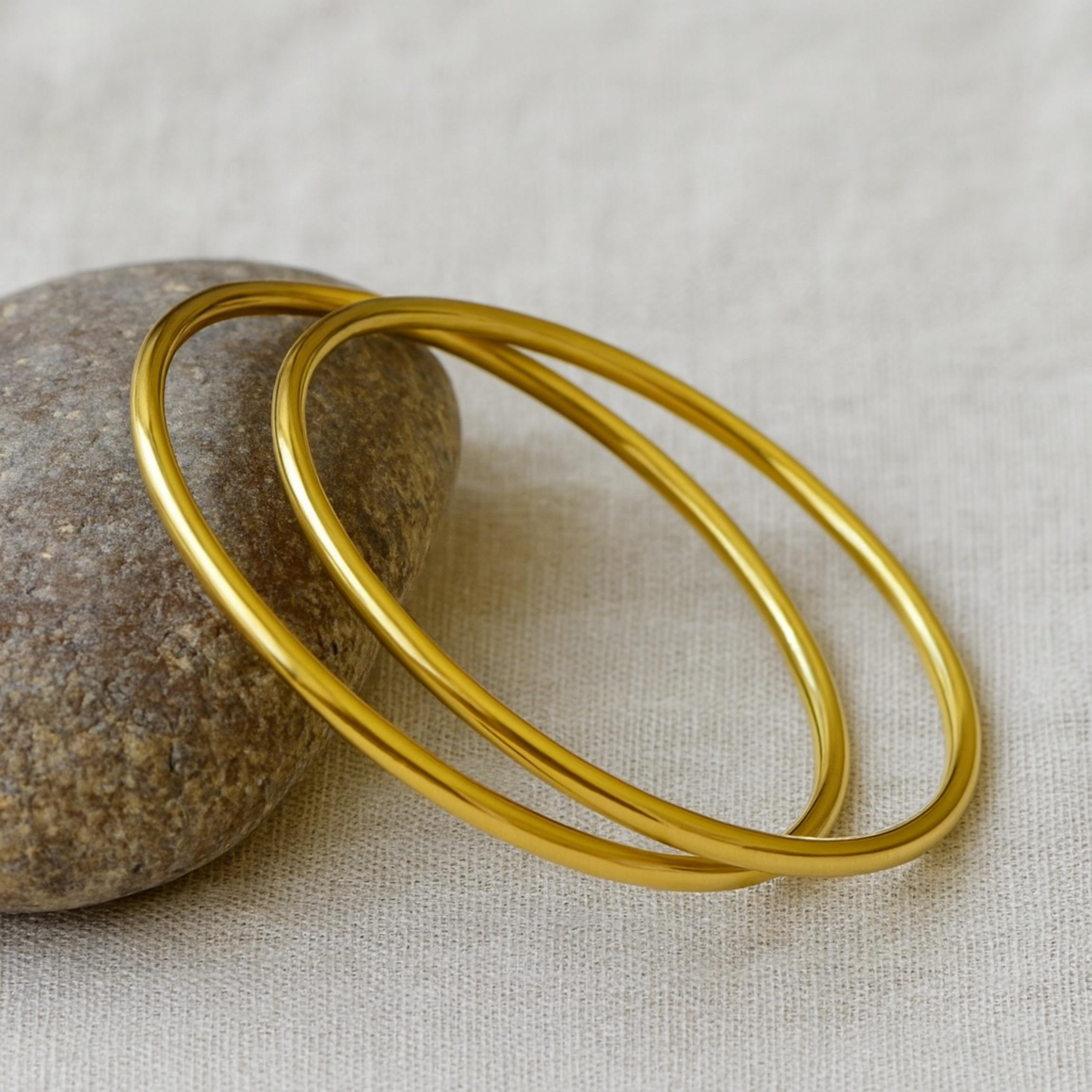 

Минималистичный набор из 2 браслетов из чистой латуни, простые браслеты для ношения в стопке ручной работы, украшения на каждый день 6 Inches жёлтый