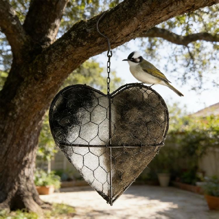 Durable Metal Heart Form Bird Shelter With Fiber Filling Great For Tiny Birds