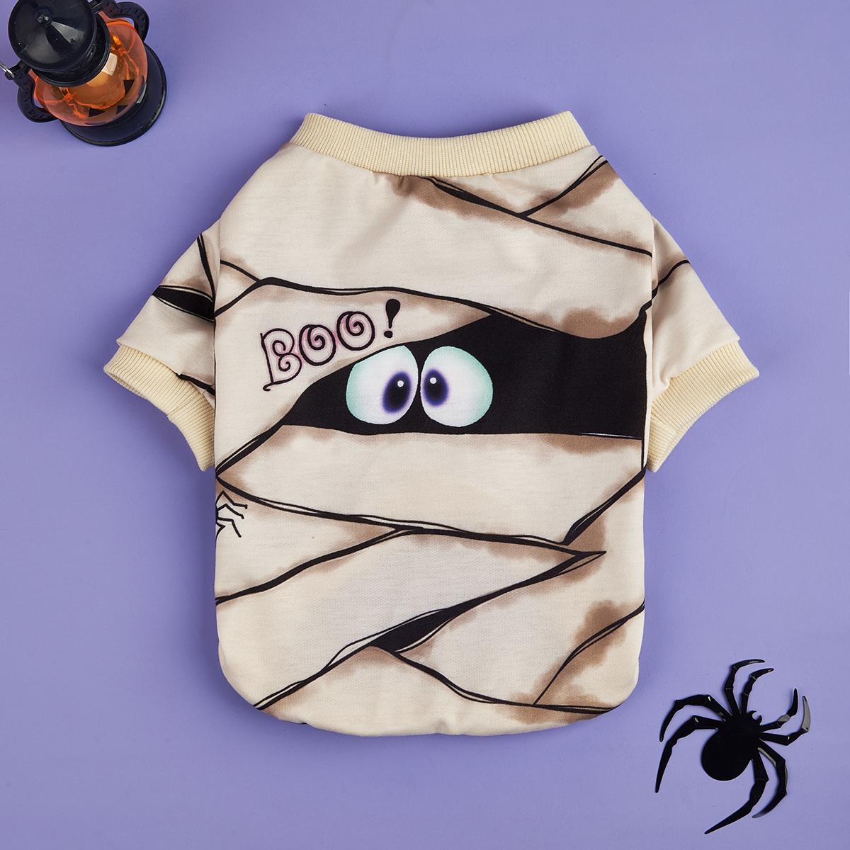 

Halloween Pet Mummy Costume, Cute Dog/Cat Outfit with Bandage Design, Beige Short - Sleeved Pet Top, Festive Dress for Small Pet XS білий