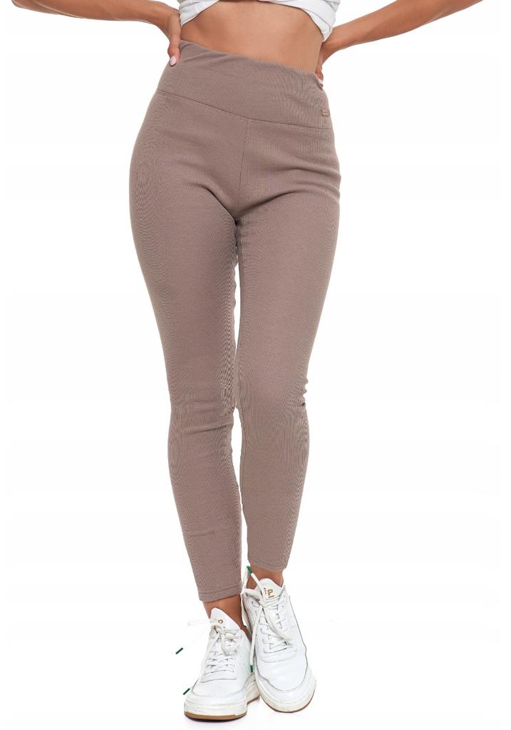 Women's Ribbed Leggings, Warm, High Waist, Fashionable, MORAJ S/M, Mocca
