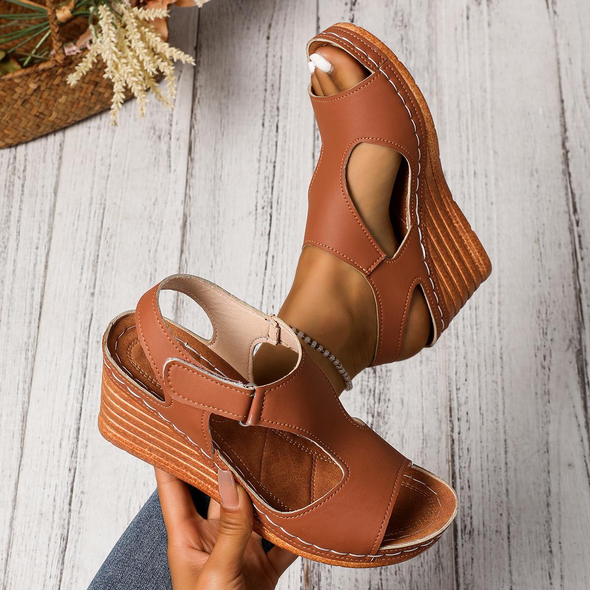 

Fashion 2025 Women Wedge Sandals New Summer High Heels Fashion Open Toe Lightweight Wedges Heeled Shoes Sandalias De Mujer Plus Size 43 36 коричневый