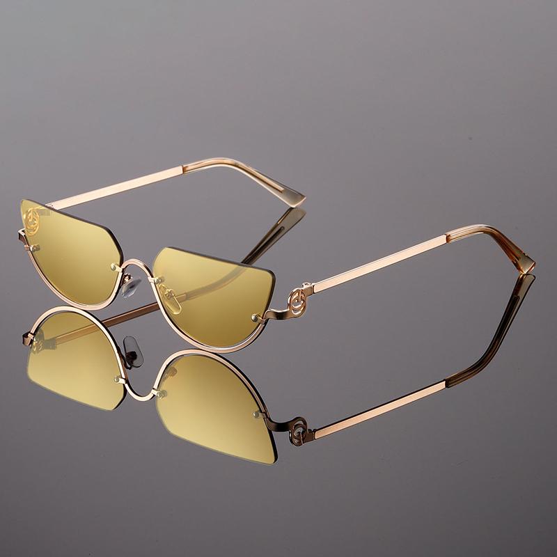 Fashion Retro Semi-Rimless Oval Shades Women's New Trendy Korean Style Travel Sunglasses Chic Metal Rim Decor Sunglasses