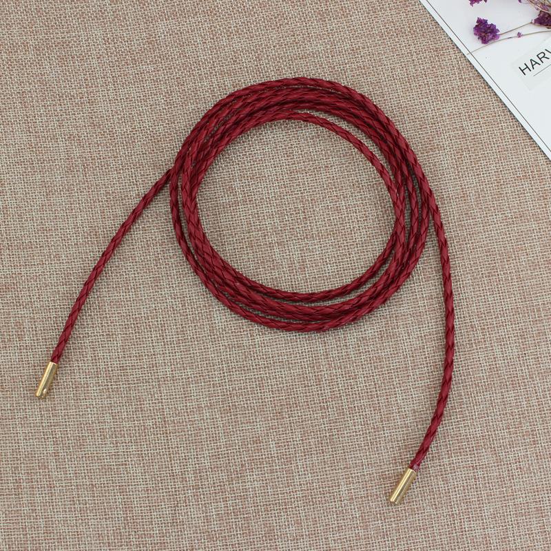 

Women s long decorative waist chain dress with bows and braided thin belt красный