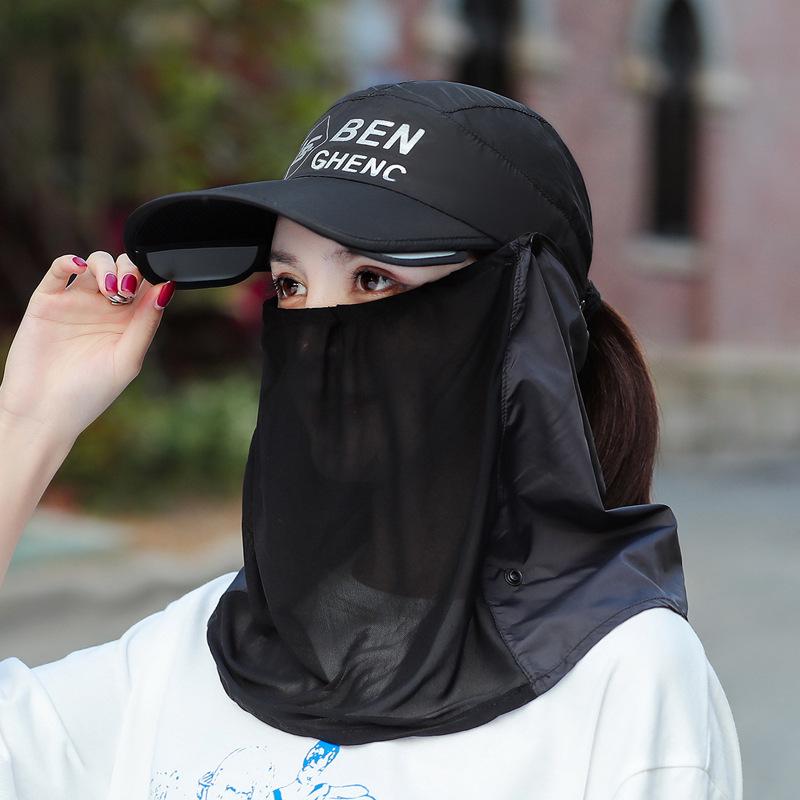 Damen Sommer Sonnenhut mit UV-Schutz und einziehbarer großer Krempe, Gesichtsschutz, für Outdoor-Aktivitäten.