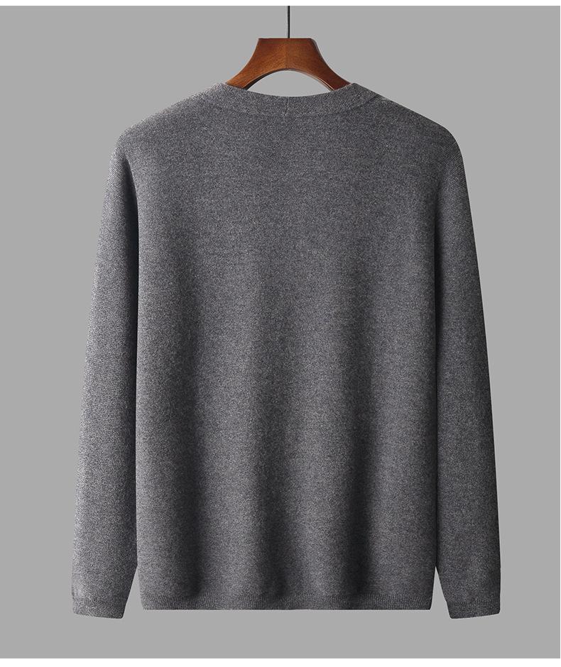 Men's V-Neck Pure Wool Cardigan, Plus Size, Middle-Aged & Elderly, Loose Fit, Solid Color, Casual Knit Outerwear for Autumn & Winter.