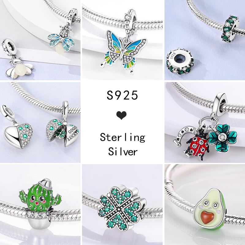 92 Styles Original Copper Green Series Cactus Avocado Clover Charms Bracelet Pendant Diy Clip Beads Women'S Jewelry