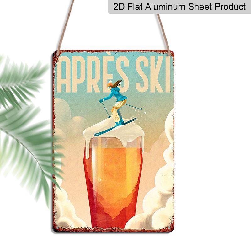 

2D Flat 1pc Vintage Apres-Ski Metal Wall Sign - French Ski Resort Decor with Aluminium Plate Marking - Farmhouse, Cabin & Wall Art Suitable for Home 20*30cm