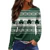 Women's Fashion Casual Slit Hem Round Neck Long Sleeve Loose Printed T-Shirt Ladies Top