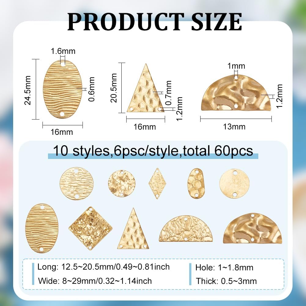 

BENECREAT 60 шт. 10 стилей Геометрические плоские соединительные звенья-шармы, многодырочные латунные соединители для изготовления ожерелий, браслетов, ювелирных изделий, отверстие: