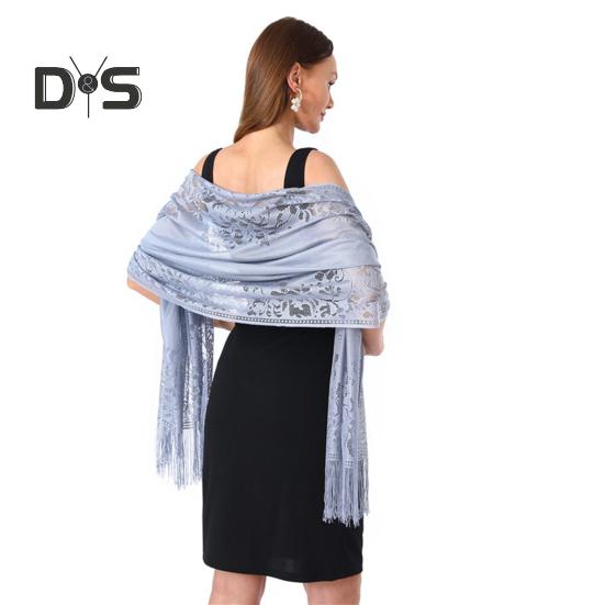 Кружевная шаль, однотонная шаль с кисточками, женская тонкая юбка-шарф, шаль для вечеринок, банкетов и мероприятий серый