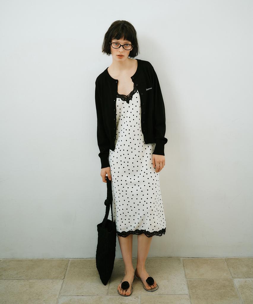 Green Butter Dot Lace Slip Dress (Ivory)