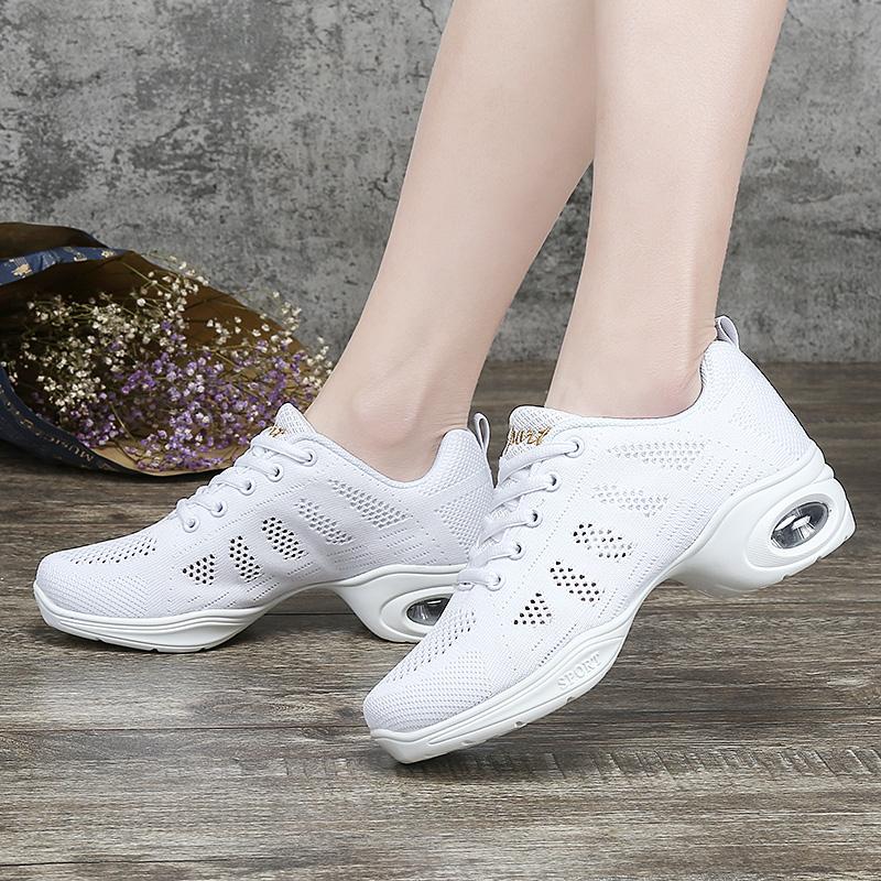 Damskie Oddychające Siatkowe Buty do Tańca z Poduszką Powietrzną Codzienne Sneakersy na Platformie Antypoślizgowa Miękka Podeszwa Nowoczesne Buty do Tańca Jazzowego