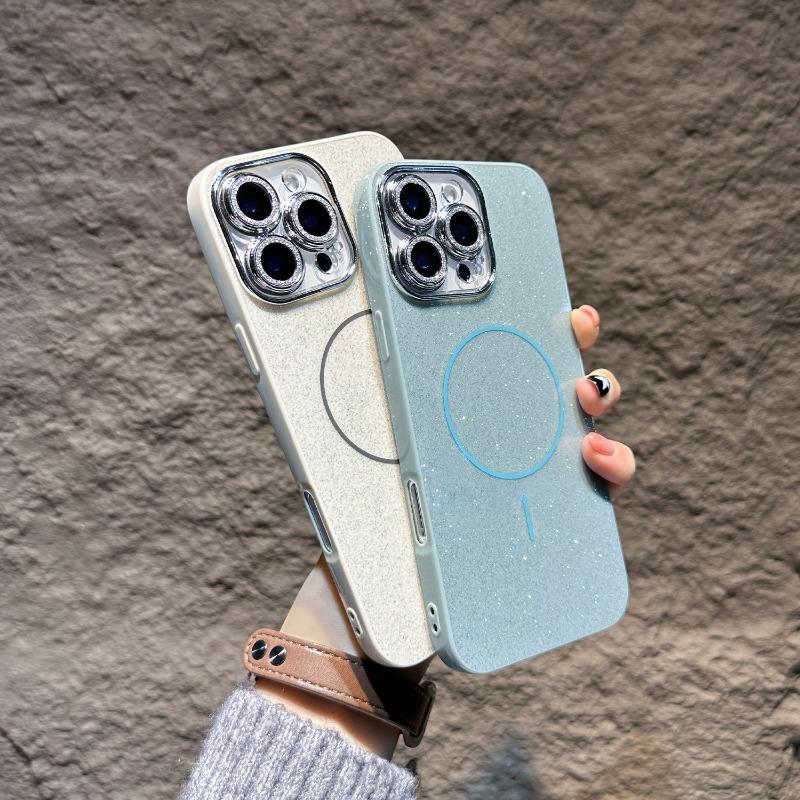 Glitter Camera Protector Magnetic Phone Case for iPhone 16 14 15 Plus 11 12 13 Pro Max Luxury Wireless Charge Shockproof Cover