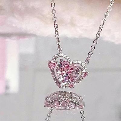Κολιέ με κρεμαστό κόσμημα Zircon Heart Y2K Pink Heart Γυναικεία κορίτσια Κομψή αλυσίδα κλείδας Γυναικεία κοσμήματα Δώρα