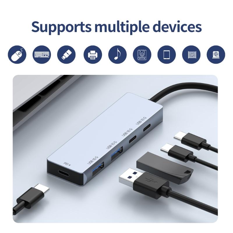 4 Port USB C Expansion Dock Fast Speed 10Gbps Data Transfer PD100W Charging Aluminum Alloys Adapters