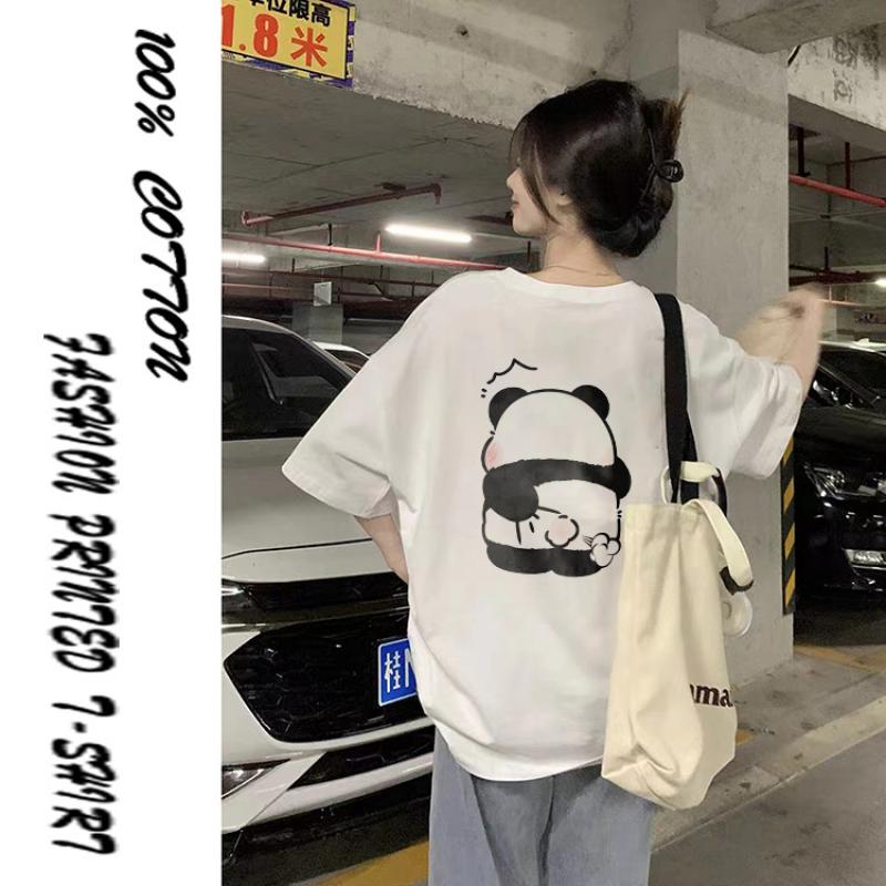 Women's Short Sleeve T-Shirt Summer Fashion Panda Printing Cotton T-Shirt Casual Loose Design Tops Kawaii Kpop Japanese Y2k