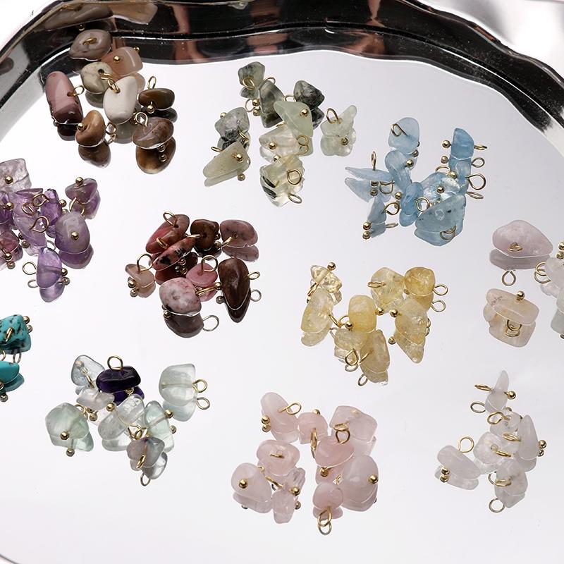 [5-10mm] 5pcs Natural Stone Pendant Mini Natural Crushed Stone Color Retention Pendant DIY Bracelet Necklace Earring Accessories