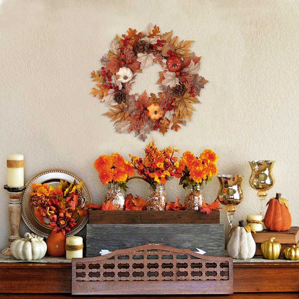 Thanksgiving Wreath  Fall Wreaths Pumpkin Berries Wreath Autumn Scene Decor Thanksgiving Harvest Festival Wreaths for Home