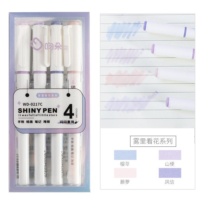 4 Pcs/Set Glitter Highlighters Pen Fine Flash Marker Pen Painting Pen For Scrapbook Diary Journal Student Stationery Supply Tool